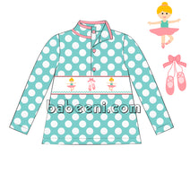 Cute smocked sweatshirt with white dots and ballet girls - PO 13