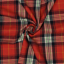 T07- Living coral, White, Yellow Tartan Fabric