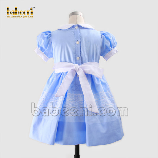 Elegant little girl blue smocked dress - DR 3232