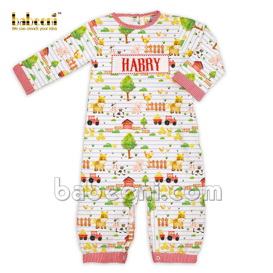 Name smocked boy romper - BC 877