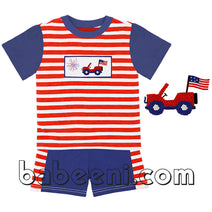 Car smocked boy outfit for Independence day - BC 536