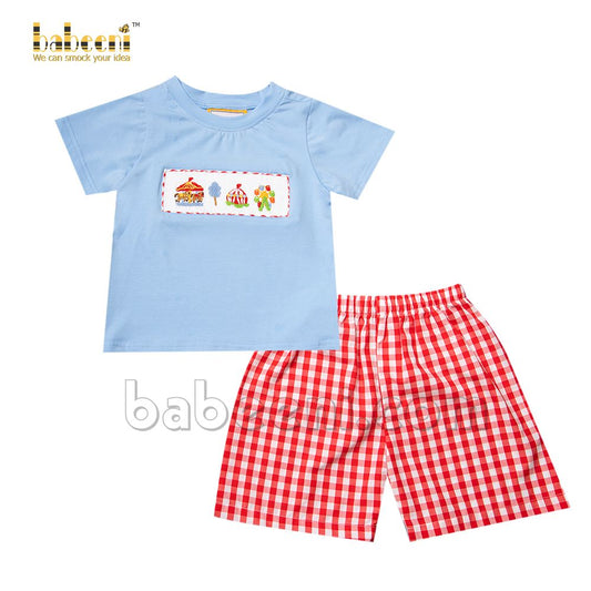 Playful little boy smocked amusement park set- BC 861