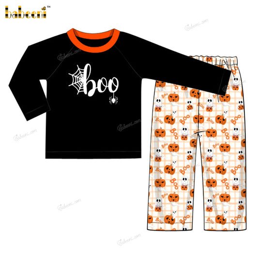 Boy Outfit Black And Orange Embroidered Boo - BC1277