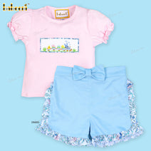 Bunny And Duck Hand Smocked Blue Theme Outfit For Girl - DR3681