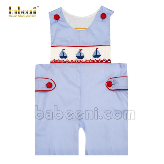 Classy little boy boat smocked shortall- BC 858