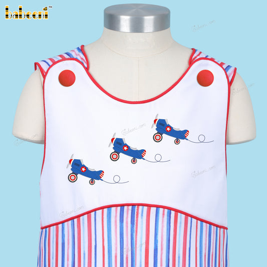 Boy Shortall In White With Airplane Embroidered - BC1286