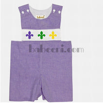 Mardi Gras fleur de lis smocked shortall - BC 495