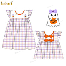 Girl Dress With Cute Halloween Ghost Hand Embroidered - DR3989