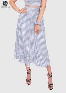 BLUE SEERSUCKER LONG SKIRT FOR WOMEN - MD346