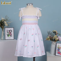 Girl dress with colorful horizontal lines hand embroidery - DR4164