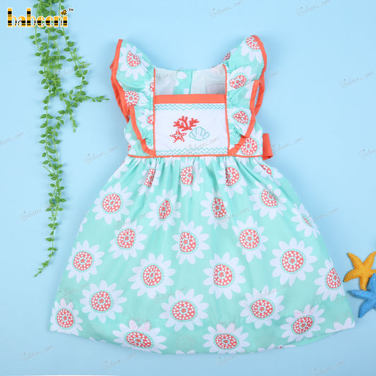 Starfish And Coral Hand smocked Sunflower Dress For Girl- DR3548