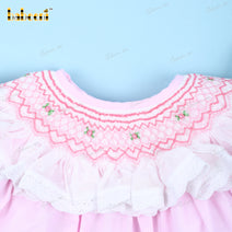 Pink Smocked Bishop Dress Hand Embroidery For Girl - DR3884