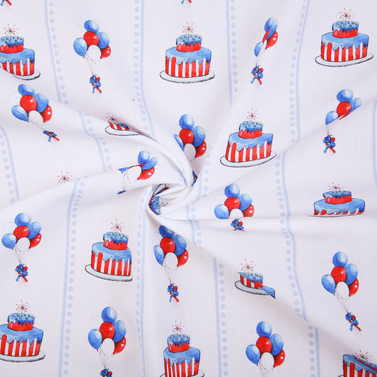 F181- cake, balloon blue stripe woven printing 4.0