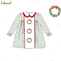 Girl Dress In Green Hand Embroidered Christmas Theme - DR4041