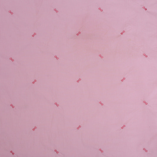 Y40- pink bow on baby pink gingham fabric