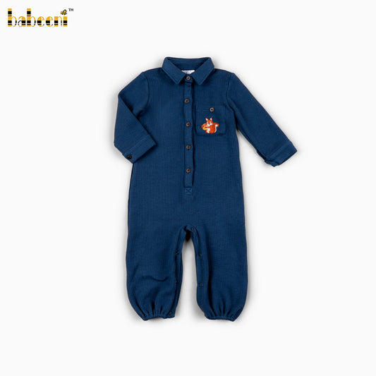 BC1424 – Deep Teal Hand-Embroidered Squirrel Baby Longall