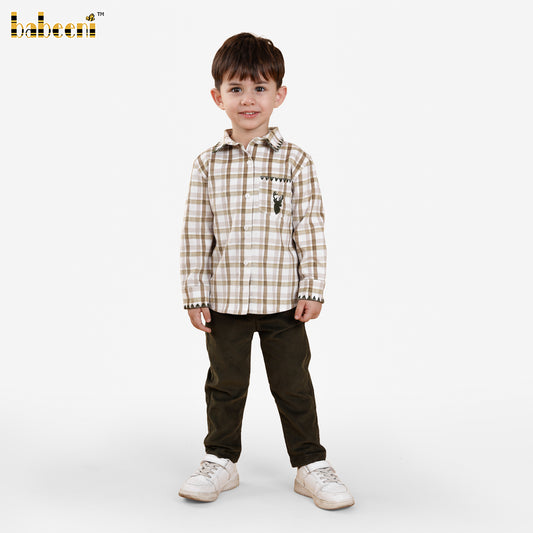 BC1427 – Boys’ Embroidered Deer Plaid Shirt