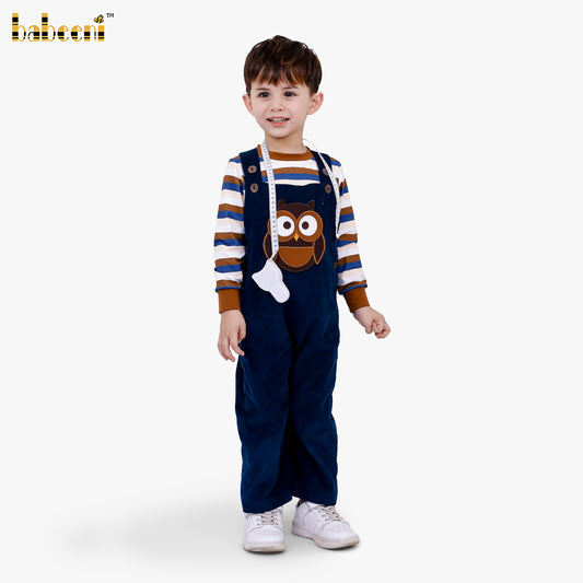 BC1431 – Owl Applique Carigan Overalls For Boy