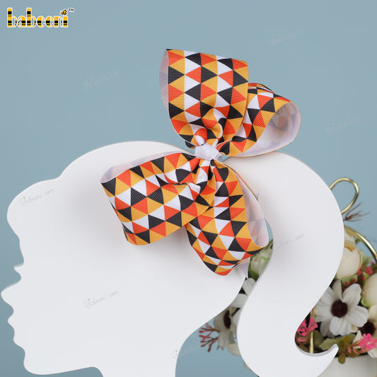 Colorful geometric pattern grosgrain ribbon girls bow - HB 141