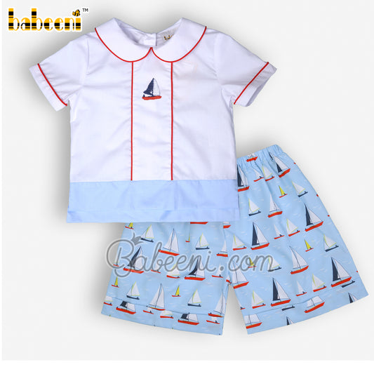 Sailboat embroidery boy set clothing – BC 1012