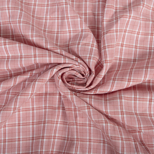 T50- Pink, white tartan fabric