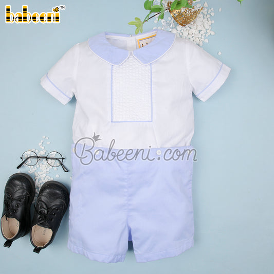 Cute little boy blue pintuck short set - BC 848A