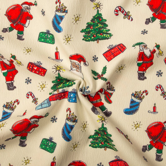 N50- Santa Claus, Christmas tree on Cream Corduroy printed 4.0