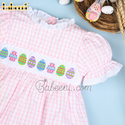 Baby girl bubble with colorful smocked eggs– DR 3349