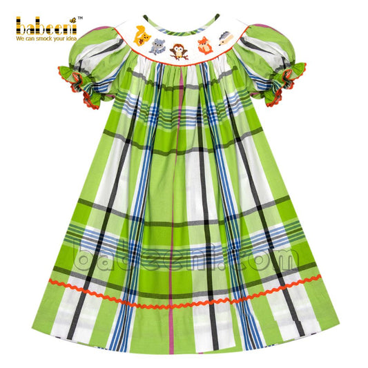 Hand smocked animal bishop dress - DR 3056