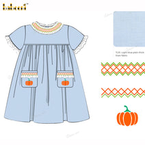 Girl Dress Geometric Smocked Pumpkin Hand Embroidered - DR4024