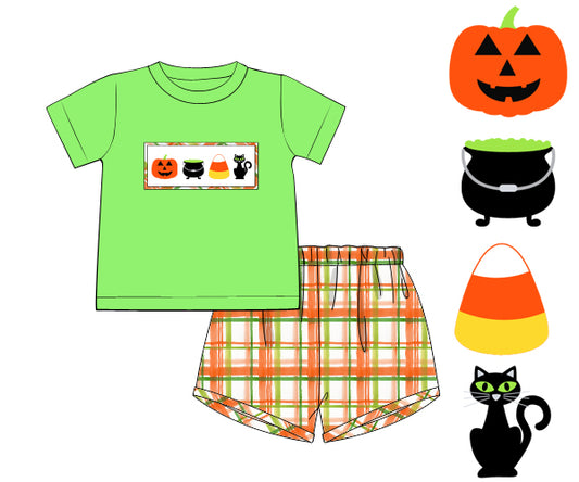 I51- White, orange, lime plaid fabric printing 4.0