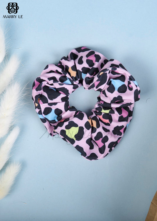 BLACK AND PINK CHEETAH PRINTED SCRUNCHIES - MD382