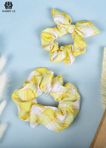 YELLOW PLAID SCRUNCHIES - MD381