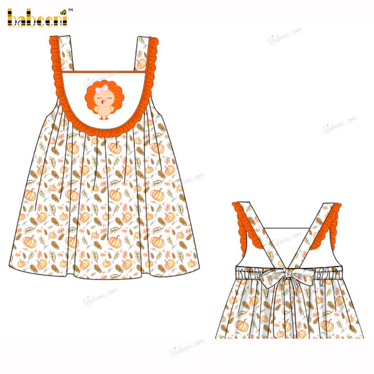 Girl Dress Embroidered Cute Chicken - DR4020