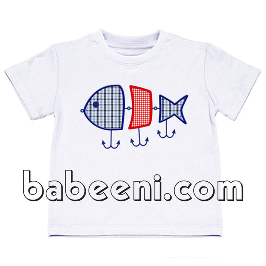 Lovely fish applique T-shirt for little boys - KN 163