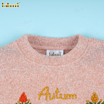 Girl Sweater Pumpkin Hand Embroidered - DR3864