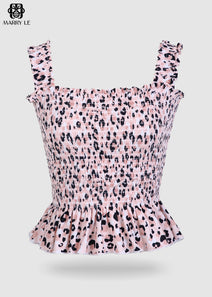 PINK CHETAH PEPLUM TOP - MD104