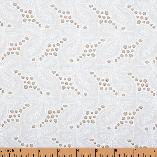 LE07- Leaves white Embroidery fabric