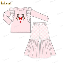 Girl Outfit In Pink With Reindeer Embroidered - DR4050