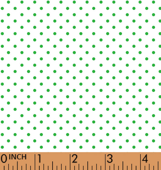 D110- Green dot  in white pique printed 4.0 fabric