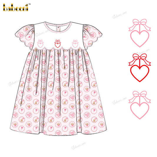 Girl Hand Embroidered Heart And Bow Dress - DR3853