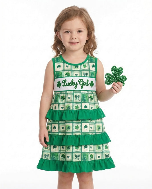 DR4655 - Girls Lucky Girl Tiered Ruffle Dress