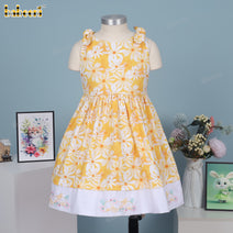 Girl dress knit 4.0 print with flower and lemon machine embroidery - DR4156