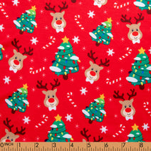 K119- Christmas tree and deer in Red printed 4.0 Knit fabric