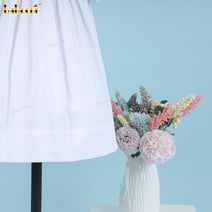 Honeycomb Smocking Dress In White Blue Dots For Girl - DR3564