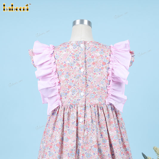 Honeycomb Smocking Dress Peach Pink Floral For Girl - DR3558