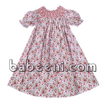 Pretty red floral smocked dress - DR 2537