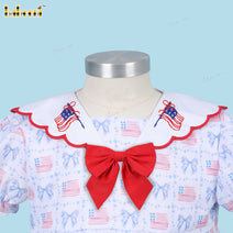 Girl Bubble In White With US Flag Embroidered - DR3920