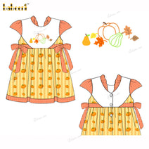 Girl Dress Hand Embroidered Pumpkin And Leaf - DR4016