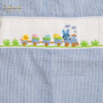 Blue train hand-smocked shortalls for little boys - BC 894